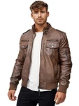 Indicode Herren Pawel Lederjacke aus Leder-Imitat mit Stehkragen Brown