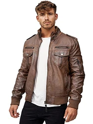 Indicode Herren Pawel Lederjacke aus Leder-Imitat mit Stehkragen Brown