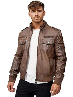 Indicode Herren Pawel Lederjacke aus Leder-Imitat mit Stehkragen Brown Indicode Herren Pawel Lederjacke aus Leder-Imitat mit Stehkragen Brown