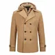 Allthemen Wintermantel Herren Zweireiher Kurzmantel Slim Fit Mantel Wolle mit Kapuze Schwarz Cabanjacke Business Wollmantel