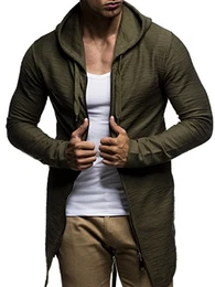Herren Sweatjacke mit Kapuze Slim Fit Baumwolle-Anteil Basic Männer Hoodie-Cardigan Langarm Jungen Schwarze Kapuzenjacke für Winter Sommer LN6301 Khaki XX-Large