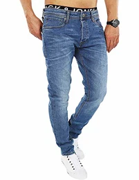 Herren Slim Fit Jeans Denim Used Look (W32 L32, Blue Denim)