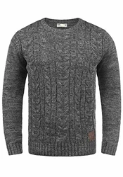 !Solid Philemon Herren Winter Pullover Strickpullover Grobstrick Zopfstrick mit Rundhalsausschnitt Dark Grey (2890)