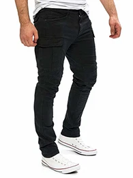 Cargo Hose Männer Jayden - Schwarze Herren Chino Cargohose - Security Chinos Reissverschluss Taschen, Schwarz (Black 4008), W31/L32