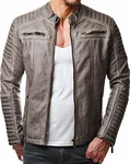 Redbridge Herren Jacke Übergangsjacke Biker Lederjacke Echtleder mit gesteppten Bereichen Grau