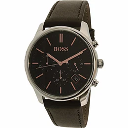 Hugo Herren-Armbanduhr 42mm Armband Leder Gehäuse Edelstahl Quarz 1513448