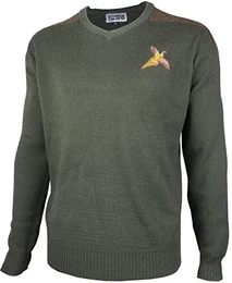 Fasan gestickter Pullover aus Wolle mit V-Ausschnitt Jagd