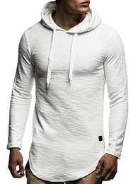 Herren Kapuzenpullover Slim Fit Baumwolle-Anteil Basic weißer Männer Hoodie Kapuzenshirt Pulli Langarm Jungen schwarzer Pullover-Shirt mit Kapuze LN6300 Ecru Medium