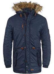 Eugen Herren Winter Jacke Parka Mantel Lange Winterjacke gefüttert mit Kunst-Fellkapuze, Größe:L, Farbe:Navy (70230)