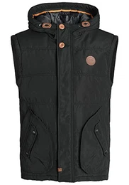 Blend Polito Herren Weste Steppweste Outdoor-Weste Mit Kapuze Und Stehkragen, Größe:M, Farbe:Black (70155)