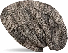 warme Feinstrick Checked Beanie Mütze mit Flecht Muster und sehr weichem Fleece Innenfutter, Unisex 04024090, Farbe:Beige-Grau