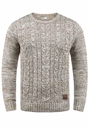 !Solid Philemon Herren Winter Pullover Strickpullover Grobstrick Pullover Zopfstrick mit Rundhalsausschnitt, Größe:M, Farbe:Dune (5409)