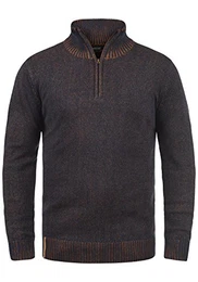 Nathen Herren Strickpullover Troyer Feinstrick Pullover Mit Stehkragen und Reißverschluss, Größe:L, Farbe:Navy (400)