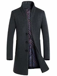 Vogstyle Herren Winter Slim Fit Wollmantel Business Überzieher Schlank Lange Windbreaker Jacken Grau