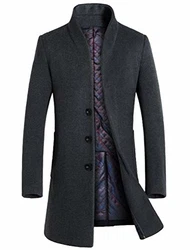 Vogstyle Herren Winter Slim Fit Wollmantel Business Überzieher Schlank Lange Windbreaker Jacken Grau