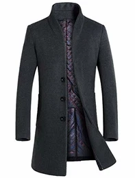 Herren Winter Slim Fit Wollmantel Business Überzieher Schlank Lange Windbreaker Jacken Dick Grau M