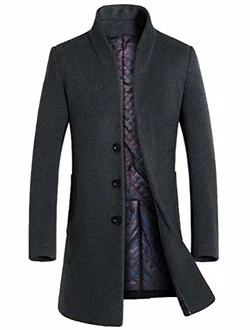 Vogstyle Herren Winter Slim Fit Wollmantel Business Überzieher Schlank Lange Windbreaker Jacken Grau
