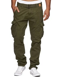 Herren William Cargohose aus Baumwolle m. 7 Taschen inkl. Gürtel Outdoorhose Army M
