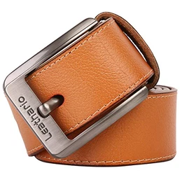Herren Leder Gürtel Ledergürtel Gürtelschnalle Jeansgürtel Anzuggürtel Belt Gurt Riemen, Braun2