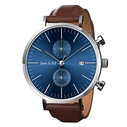 June & Ed Herren Uhr Analog Quarz mit Leder-Armband W-0021