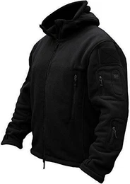 Herren Fleecejacke Military Outdoor Winddichte Jacke mit Kapuze- Gr. M, Schwarz