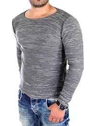 Pullover Herren dünner Feinstrickpullover Männer Strick-Pulli Winter Strickpullover ohne Kapuze Rundhals-Auschnitt Slim Fit RS-3125 Anthrazit M