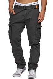 Indicode Herren William Cargohose aus Baumwolle m. 7 Taschen inkl. Gürtel Lange Regular Fit Cargo Hose Baumwollhose Freizeithose Wanderhose Trekkinghose Outdoorhose für Männer Raven M