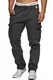Indicode Herren William Cargohose aus Baumwolle m. 7 Taschen inkl. Gürtel   Lange Regular Fit Cargo Hose Baumwollhose Freizeithose Wanderhose Trekkinghose Outdoorhose für Männer Raven M