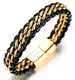Halukakah ● Ehre ● Herren-Armband Handgefertigt   Echtleder in Schwarz   Magnetverschluss aus Edelstahl in Gold   KOSTENLOS Geschenkbox   Tolle Geschenkidee   21.5cm