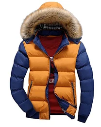 ZongSen Herren Mit Kapuze Wintermantel Outdoorjacke Winterjacke Braun Blau M