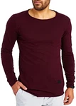 Leif Nelson Herren Pullover Rundhals-Ausschnitt Longsleeve LN6302 Schwarz/Bordeaux (LN6302)