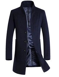 Vogstyle Herren Winter Slim Fit Wollmantel Business Überzieher Schlank Lange Windbreaker Jacken Blau