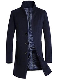 Herren Winter Slim Fit Wollmantel Business Überzieher Schlank Lange Windbreaker Jacken Blau M