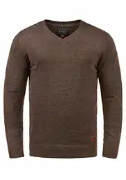 Blend BHLasse Herren Strickpullover Feinstrick Pullover mit V-Ausschnitt Baumwollmischung Regular fit, Größe:L, Farbe:Mocca Mix (70816)