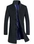 Vogstyle Herren Winter Slim Fit Wollmantel Business Überzieher Schlank Lange Windbreaker Jacken Grau