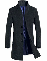 Vogstyle Herren Winter Slim Fit Wollmantel Business Überzieher Schlank Lange Windbreaker Jacken Grau