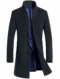 Vogstyle Herren Winter Slim Fit Wollmantel Business Überzieher Schlank Lange Windbreaker Jacken Grau