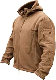 Herren Fleecejacke Military Outdoor Winddichte Jacke mit Kapuze- Gr. M, Sand