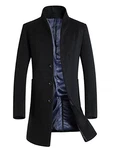 Vogstyle Herren Winter Slim Fit Wollmantel Business Überzieher Schlank Lange Windbreaker Jacken Schwarz