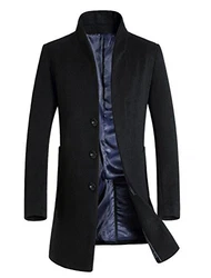 Vogstyle Herren Winter Slim Fit Wollmantel Business Überzieher Schlank Lange Windbreaker Jacken Schwarz