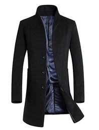 Herren Winter Slim Fit Wollmantel Business Überzieher Schlank Lange Windbreaker Jacken Schwarz M