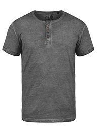 !Solid Tihn Herren T-Shirt Kurzarm Shirt Mit Grandad-Ausschnitt Aus 100% Baumwolle, Größe:M, Farbe:Dark Grey (2890)