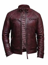 BRANDSLOCK Herren Echtes Lammfell Leder Biker Jacke Burgund