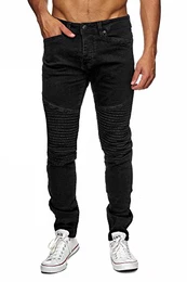 Biker-Jeans Herren Hose Stretch-Denim Slim-Fit Classic, Farbe:Schwarz, Größe:W36 / L34