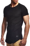 Leif Nelson Herren Sommer T-Shirt Rundhals-Ausschnitt Slim Fit Crew Neck Hoodie-Sweatshirt LN6324 Schwarz (LN6324)