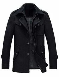 Herren Warm Wollmantel Stehkragen Wintermantel Kurzmantel Winter Jacke Business Freizeit Style6 Black M