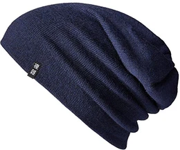 ® Merino Mütze Herren, Beanie Damen, 100% Merino Wolle, Warm und Dünn, Zweilagige Strickmütze, Navy