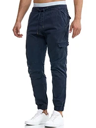 Herren Levy Cargohose aus Baumwolle mit 6 Taschen Cargo Chino Hose Männer Navy M
