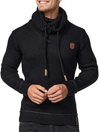 Herren Keshawn Grobstrick Winterpullover mit Schalkragen Herrenpullover Strick Schwarz M