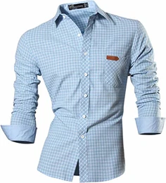 Herren Freizeit Hemden Slim Long Sleeves Casual Shirts Dress Shirts Tops (USA M, 8615_LightBlue)